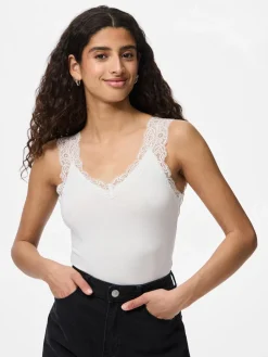 Pieces Topit|Kaikki Paidat>naisten toppi PCBARBERA LACE TOP JRS NOOS, valkoinen