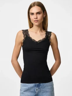 Pieces Topit|Kaikki Paidat>naisten toppi PCBARBERA LACE TOP JRS NOOS, musta