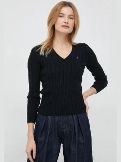 Polo Ralph Lauren Neulepuserot|Kaikki Neuleet>naisten neule, CABLE KNIT COTTON V-NECK SWEATER