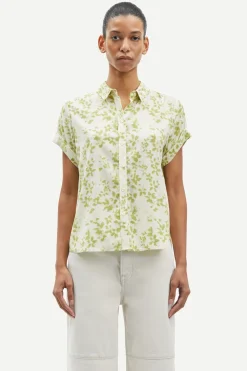 Samsoe Samsoe Paitapuserot|Kaikki Paidat>Samsoe and Samsoe, Naisten Lyhythihainen Kauluspaita, Majan Ss Shirt 9942 Vihreä Kuosi
