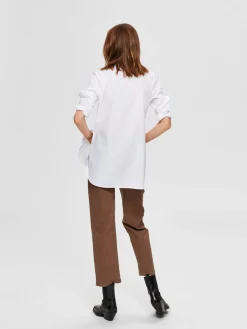 Selected Femme Paitapuserot|Kaikki Paidat>Naisten Kauluspaita, SLFOri LS Side Zip Shirt Valkoinen