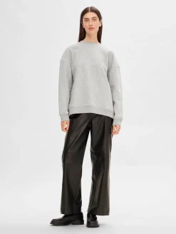 Selected Femme Kaikki Housut Ja Farkut|Suorat Housut Ja Kangashousut>naisten nahkahousut, SLFFIANNA HW WIDE LEATHER PANT