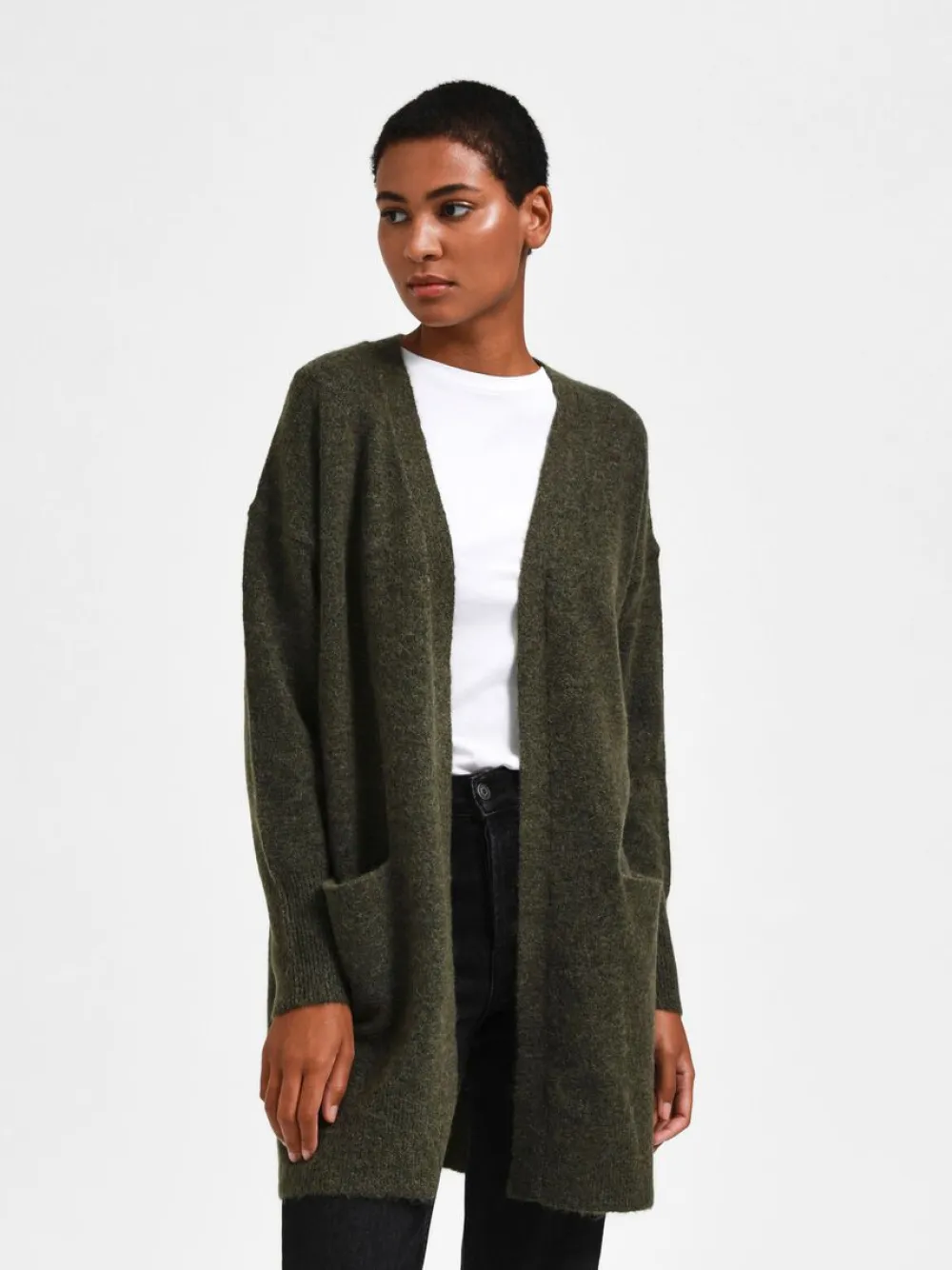 Selected Femme Neuletakit|Kaikki Neuleet>Naisten Neuletakki Lulu New Knit Long Cardigan Armeijanvihreä