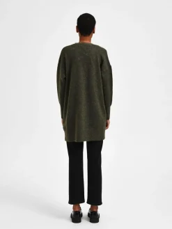 Selected Femme Neuletakit|Kaikki Neuleet>Naisten Neuletakki Lulu New Knit Long Cardigan Armeijanvihreä