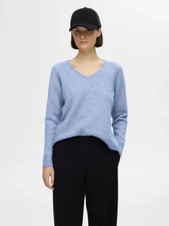 Selected Femme Neulepuserot|Kaikki Neuleet>Naisten Neule, SLFLULU NEW LS KNIT V-NECK B NOOS