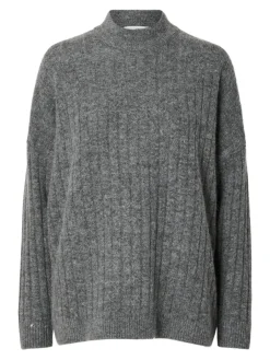 Selected Femme Neulepuserot|Kaikki Neuleet>naisten neule, SLFMALINE LS KNIT HIGH NECK Grafiitti