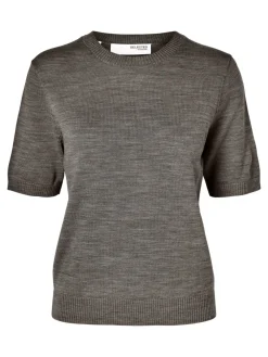 Selected Femme Neulepuserot|Kaikki Neuleet>naisten neule, SLFHELLA SS KNIT O-NECK Grafiitti