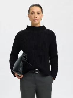 Selected Femme Kaikki Paidat|Neulepuserot>naisten neulepusero SLFSELMA SUS LS KNIT PULLOVER NOOS, musta