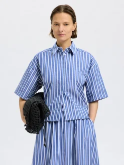 Selected Femme Paitapuserot|Kaikki Paidat>naisten paita, SLFFIA 2/4 CROPPED STRIPED SHIRT