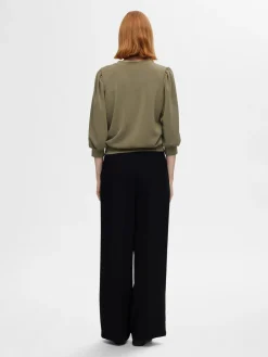 Selected Femme Collegepaidat|Kaikki Paidat>Naisten Pusero, SLFTENNY 3/4 SWEAT TOP NOOS Armeijanvihreä