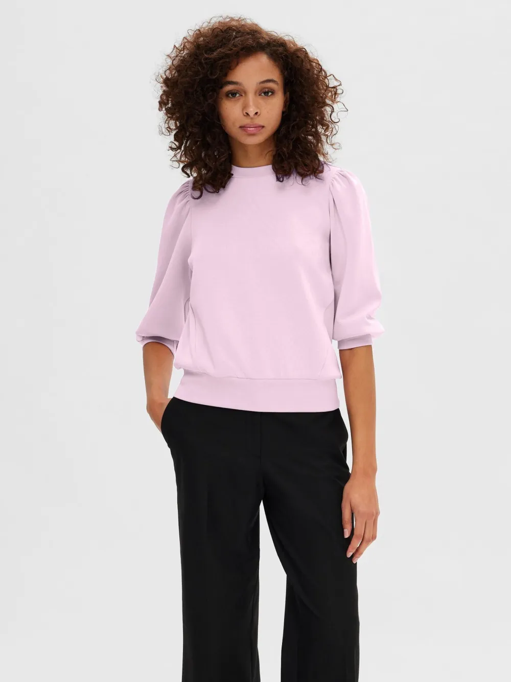 Selected Femme Collegepaidat|Kaikki Paidat>Naisten Pusero, SLFTENNY 3/4 SWEAT TOP NOOS Vaaleanpunainen