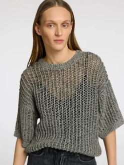 Selected Femme Neulepuserot|Kaikki Neuleet>naisten pusero, SLFELLEN 2/4 KNIT O-NECK Vaaleanharmaa