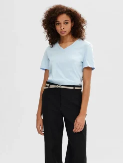 Selected Femme T-Paidat|Kaikki Paidat>Naisten T-paita SLFESSENTIAL SS V-NECK TEE NOOS