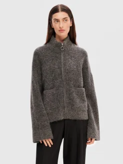 Selected Femme Neuletakit|Kaikki Neuleet>neuletakki, SLFSIA RAS LS KNIT ZIPPER CARDIGAN Grafiitti