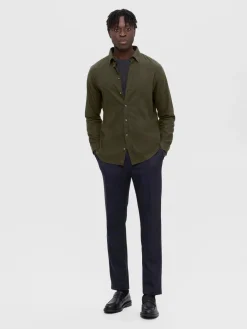 Selected Kauluspaidat|Kaikki Paidat>flanelipaita, SLIM OVEN FLANNEL SHIRT Armeijanvihreä