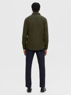 Selected Kauluspaidat|Kaikki Paidat>flanelipaita, SLIM OVEN FLANNEL SHIRT Armeijanvihreä