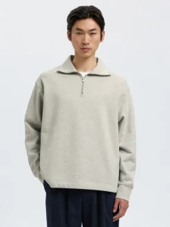 Selected Collegepaidat|Kaikki Paidat>miesten collegepaita K ARON LS Half Zip Sweat, vaaleanharmaa