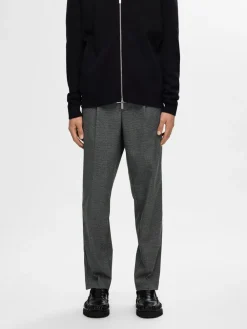 Selected Chinot Ja Kangashousut|Kaikki Housut Ja Farkut>miesten housut, REG TAPRED LEROY PLEAT Dark Grey Checks