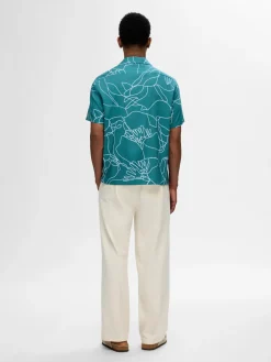 Selected Kauluspaidat|Kaikki Paidat>Miesten Kauluspaita, RELAX RAJESH SS AOP Vihreä Kuosi