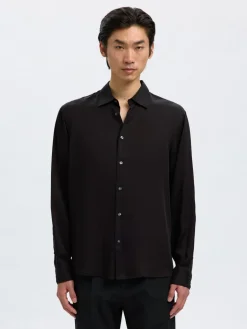 Selected Kauluspaidat|Kaikki Paidat>miesten kauluspaita SLHRLXCHARLIE TENCEL SATIN LS SHIRT, musta