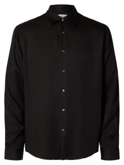 Selected Kauluspaidat|Kaikki Paidat>miesten kauluspaita SLHRLXCHARLIE TENCEL SATIN LS SHIRT, musta