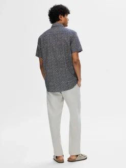 Selected Kauluspaidat|Kaikki Paidat>Miesten Kauluspaita NEW LINEN SHIRT Sininen Kuosi