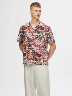 Selected Kauluspaidat|Kaikki Paidat>, Miesten Kauluspaita, Relax Floral Shirt Ss Aop Punainen Kuosi