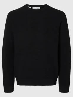 Selected Kaikki Neuleet|Neulepuserot>Miesten Neulepusero, ROSS LS KNIT STRUCTURE NOS ORGANIC COTTO, musta