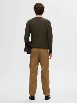 Selected Neulepuserot|Kaikki Neuleet>Miesten Neulepusero, ROSS LS KNIT STRUCTURE NOS ORGANIC COTTO Armeijanvihreä