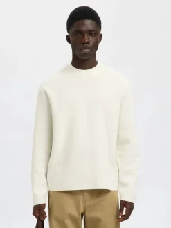 Selected Kaikki Neuleet|Neulepuserot>miesten neulepusero, MIKE LS KNIT RELAXED MOCK NECK