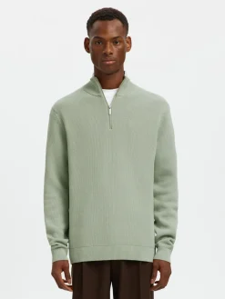Selected Neulepuserot|Kaikki Neuleet>Miesten Neulepusero DANE LS KNIT STRUCTURE HALF ZIP, Aqua Gray