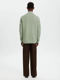 Selected Neulepuserot|Kaikki Neuleet>Miesten Neulepusero DANE LS KNIT STRUCTURE HALF ZIP, Aqua Gray