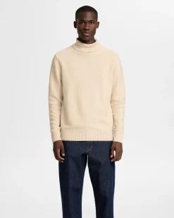 Selected Neulepuserot|Kaikki Neuleet>Miesten Neulepusero, AXEL LS ROLL NECK NOS Luonnonvalkoinen
