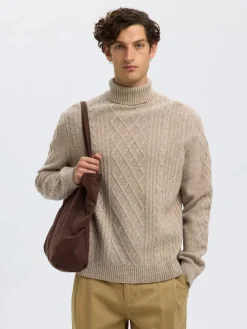 Selected Neulepuserot|Kaikki Neuleet>miesten neulepusero, SLHNEIL LS KNIT RELAXED CABLE ROLL NECK