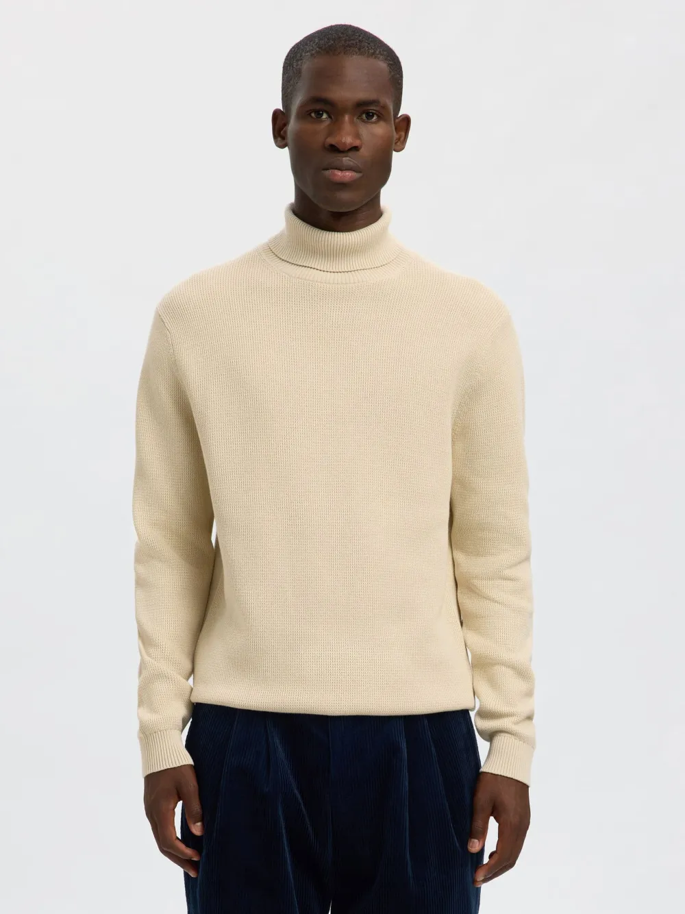Selected Neulepuserot|Kaikki Neuleet>miesten neulepusero K DANE LS KNIT STRUCTURE ROLLNECK NOS,