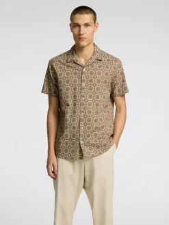 Selected Kauluspaidat|Kaikki Paidat>Miesten Paita NEW LINEN SHIRT RESORT Ruskea Kuosi