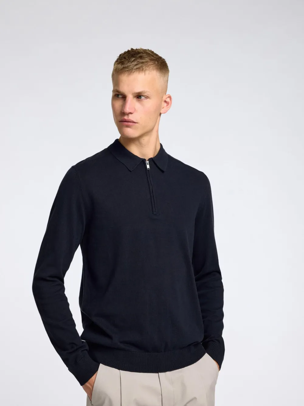 Selected Neulepuserot|Kaikki Neuleet>miesten pitkähihainen pikeepaita, SLHBERG LS HALF ZIP POLO