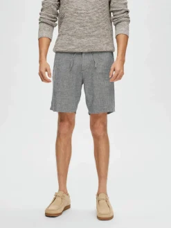 Selected Shortsit|Kaikki Housut Ja Farkut>Miesten Shortsit, COMFORT BRODY LINEN SHORTS Sininen Kuosi