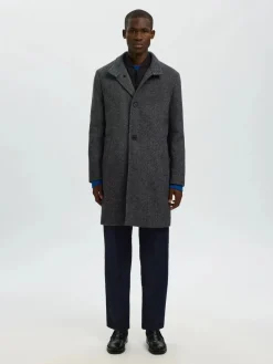 Selected Talvitakit|Kevättakit>miesten villakangastakki, SLHRAINAR WOOL BLEND COAT Black Black & White