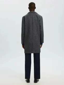 Selected Talvitakit|Kevättakit>miesten villakangastakki, SLHRAINAR WOOL BLEND COAT Black Black & White