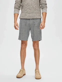 Selected Shortsit|Kaikki Housut Ja Farkut>shortsit, COMFORT BRODY LINEN SHORTS Sininen Kuosi