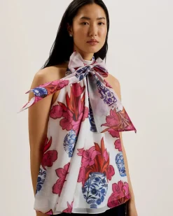 Ted Baker Topit|Kaikki Paidat>Naisten Toppi, AKAKI Organza printed Tie Neck Top