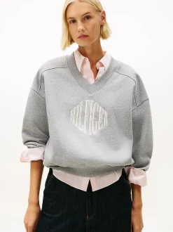 Tommy Hilfiger Collegepaidat|Kaikki Paidat>Naisten Collegepaidat Varsity V-nk Fleece, Vaaleanharmaa