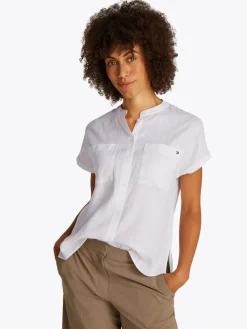 Tommy Hilfiger Paitapuserot|Kaikki Paidat>naisten lyhythihainen pellavapusero, ESS LINEN COLLARLESS SS BLOUSE