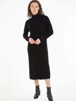 Tommy Hilfiger Neulemekot|Mekot>naisten mekko, MD WOOL CASH ROLL-NK MIDI DRESS