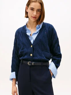 Tommy Hilfiger Neuletakit|Kaikki Neuleet>naisten neuletakki, SOFT WOOL CABLE V-NK LS CARDIGAN