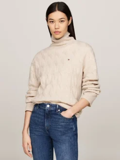 Tommy Hilfiger Neulepuserot|Kaikki Neuleet>Naisten Neule, SOFT WOOL CABLE ROLL-NK SWEATER