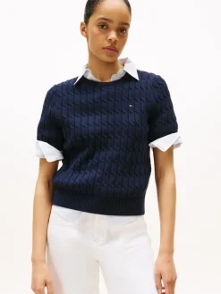 Tommy Hilfiger Kaikki Paidat|Neulepuserot>naisten neule, CO CABLE MID SS SWEATER