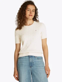 Tommy Hilfiger Kaikki Paidat|Neulepuserot>naisten neule, CO CABLE MID GG SS C-NK SWEAT