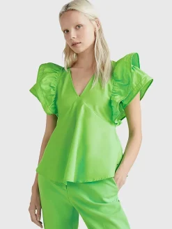 Tommy Hilfiger Topit|Kaikki Paidat>, Naisten Paita, CO SATEEN FRILL BLOUSE